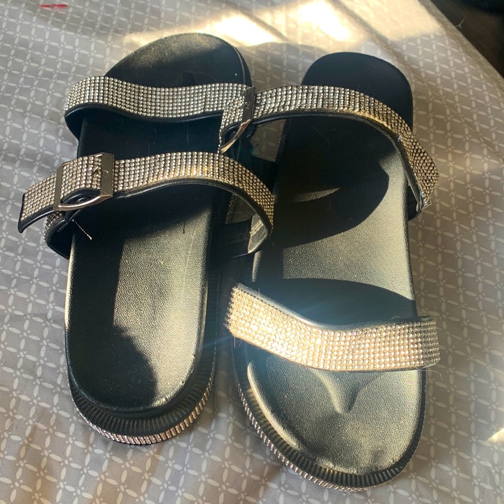 Black rhinestone platform shoes